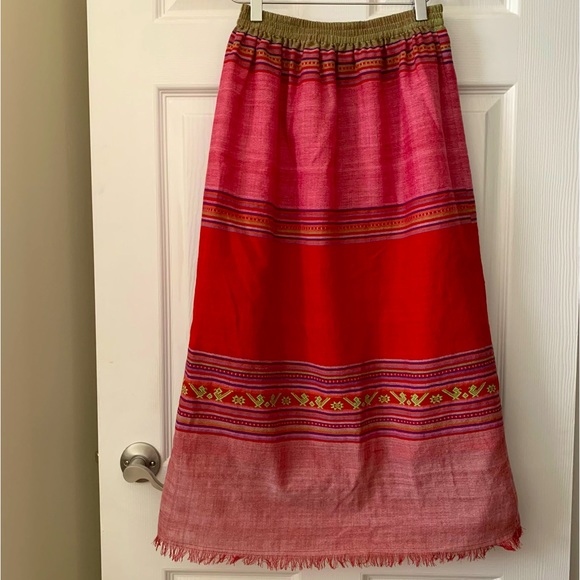 Red Stripe Patterned Summer Midi Skirt - Picture 1 of 4